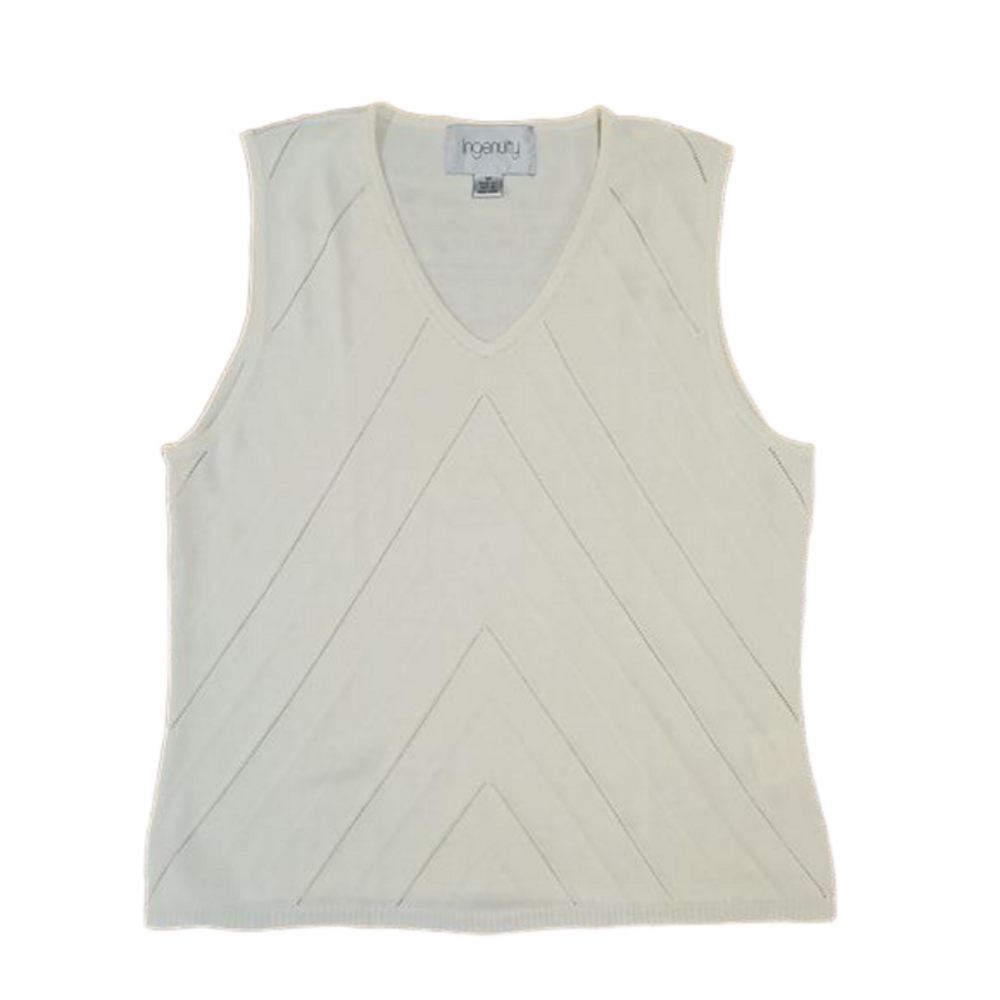 INGENUITY SILK BLEND WOMEN'S IVORY KNIT V-NECK PATTERNED TANK TOP SIZE MEDIUM